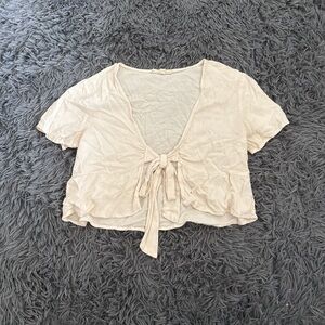 cream tie front top